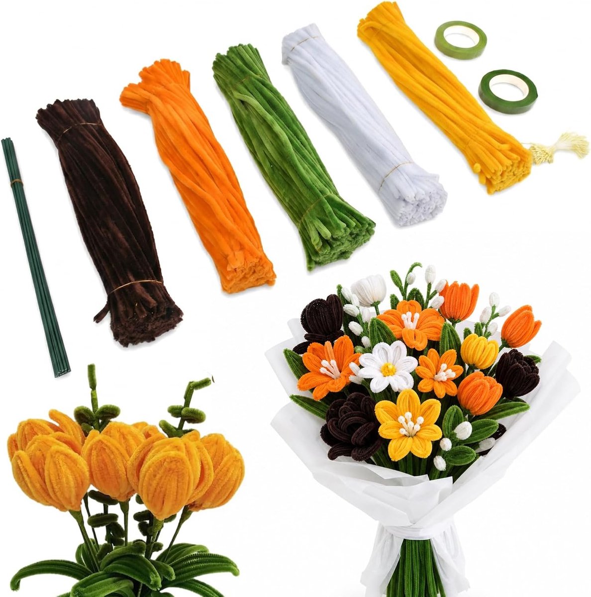 Novocloud 500 stuks pijpenragers voor knutselbloemen, volledige doe-het-zelf zonnebloempijpenreiniger, 5 kleuren met - ShopVlot