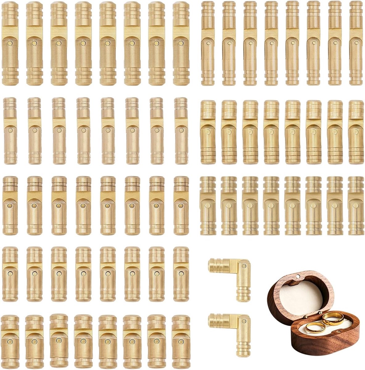 64 Stks 8 Stijlen Mini Messing Barrel Scharnieren Verborgen Cilinder Scharnieren voor Houten Doos Kleine Vat Scharnier - ShopVlot