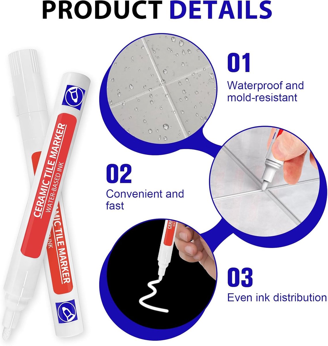 Pack of 2 round tip sealing markers 1-2 mm, water-wipeable joint pen for windows, glass, mirrors, opaque ink with - ShopVlot