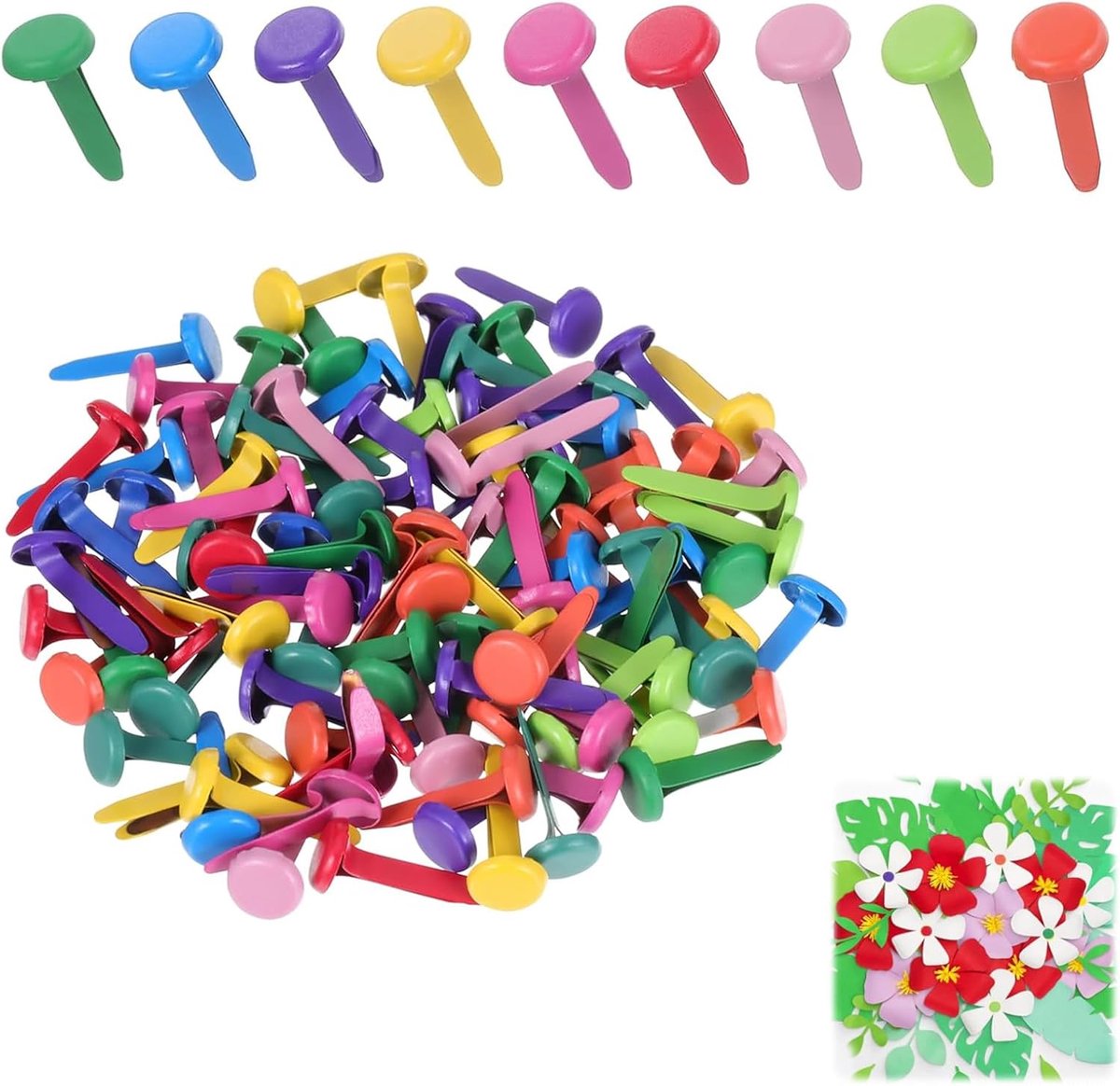 200 stuks patroonzakklemmen, metaal, ronde kopklemmen, patroonklemmen, kleurrijke mini brads, briefklemmen - ShopVlot