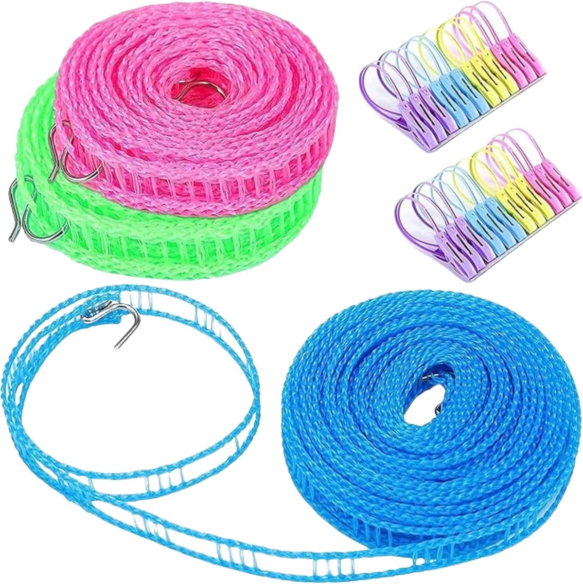 3 Pcs Clothesline 8m Non-Slip and Windproof Nylon Clothesline Portable Clothesline with 2 Pcs Stainless Steel Hooks - ShopVlot