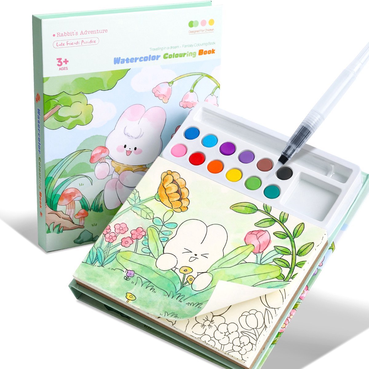 Casalora Kleurboek - Waterkleurboek voor Kinderen - Konijn Little Corner Coloring Book - 24 Kleurplaten