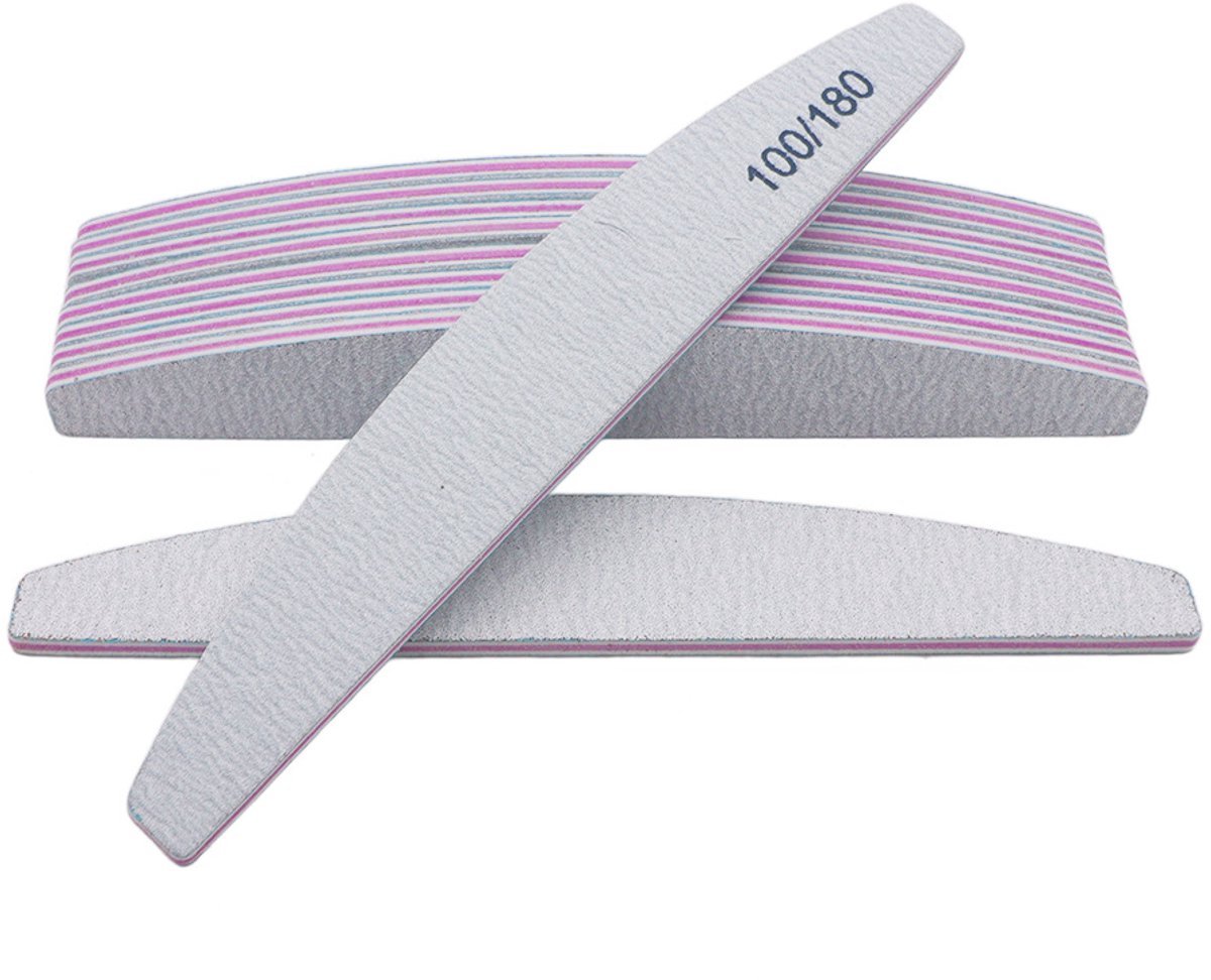 Casalora Nagelvijlen Set 16 Stuks – Dubbelzijdige Nagelvijl 100/180 Grit – Gebogen Vijl voor Natuurlijke Nagels, Gelnagels en Manicure – Grijs