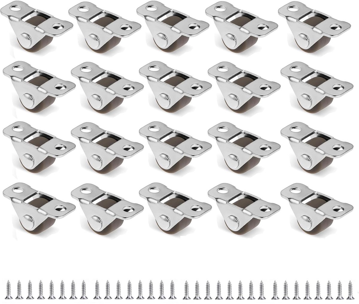 20-Stucks miniatuurwielen van 0,5 inch - Kleine vaste wielen met een laag profiel - Mini rechte, stille wielen - Mini rechte wielen - Kleine rubberen vaste wielen - Geschikt voor meubels, kleine apparaten, rolkasten, lades - Bruin