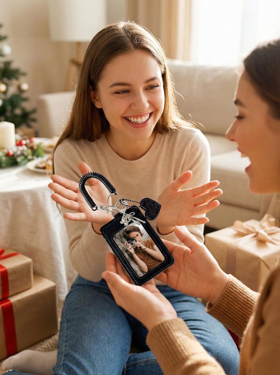 Fotokaart houder met hanger 7,6 cm - zwart - beschermt ID-kaarten en creditcards - ideaal voor dagelijks gebruik - ShopVlot