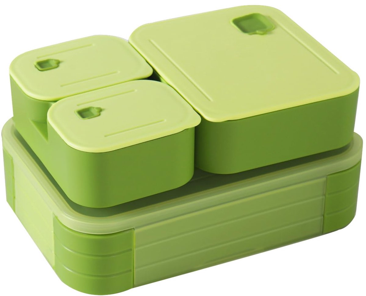 Broodtrommel met vakken 1100 ml - lekvrije Bento Box - stapelbare snackbox - ideaal voor school - ShopVlot