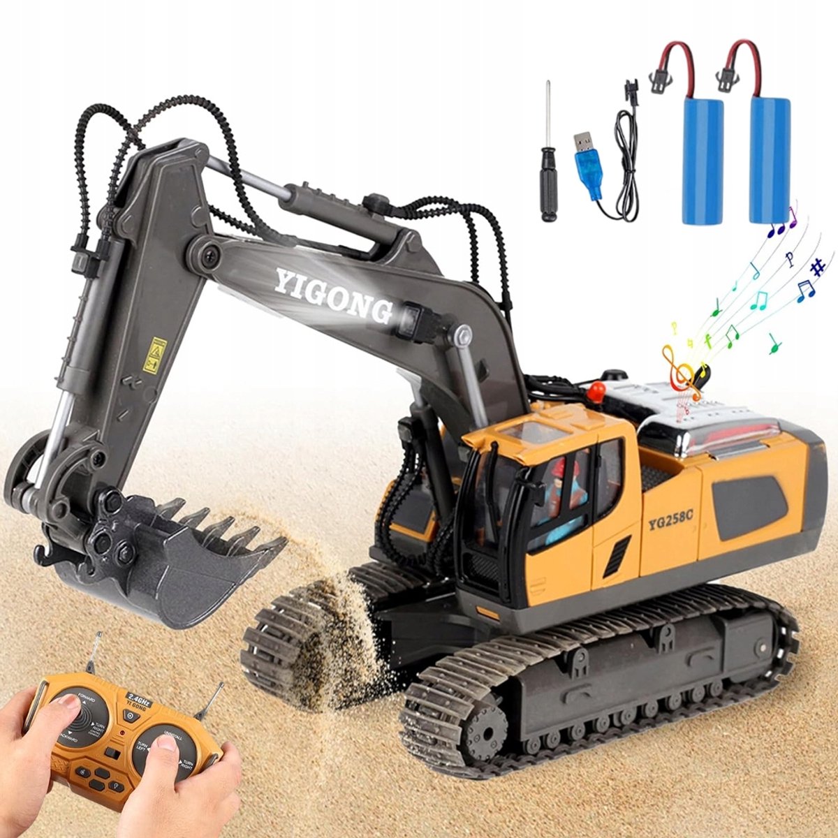 Graafmachine Speelgoed - RC Tractor - Bouwspeelgoed - Kraan - 11 Kanalen & 680° Roterende & Metalen Graafbak - Licht & Geluid - Buitenspeelgoed - Voor Zand en Gras