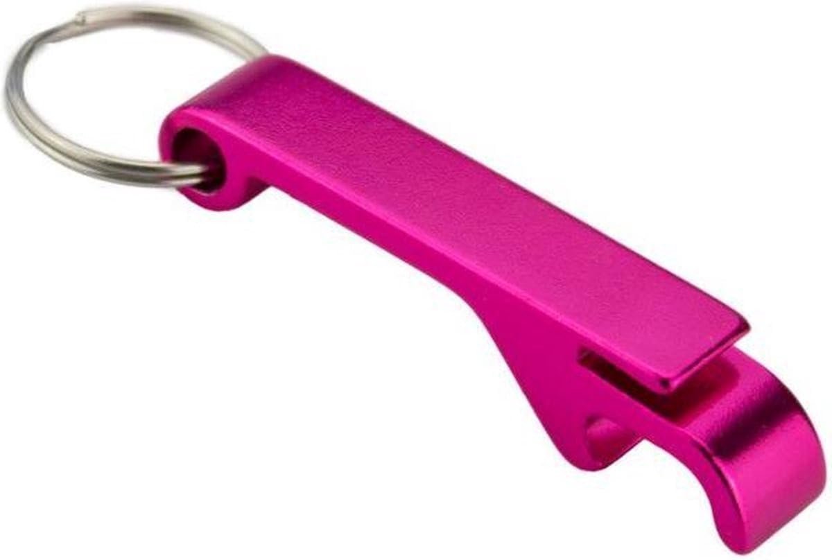 Flesopener sleutelhanger - Roze metaal - Compact en stevig - Altijd bij je - ShopVlot