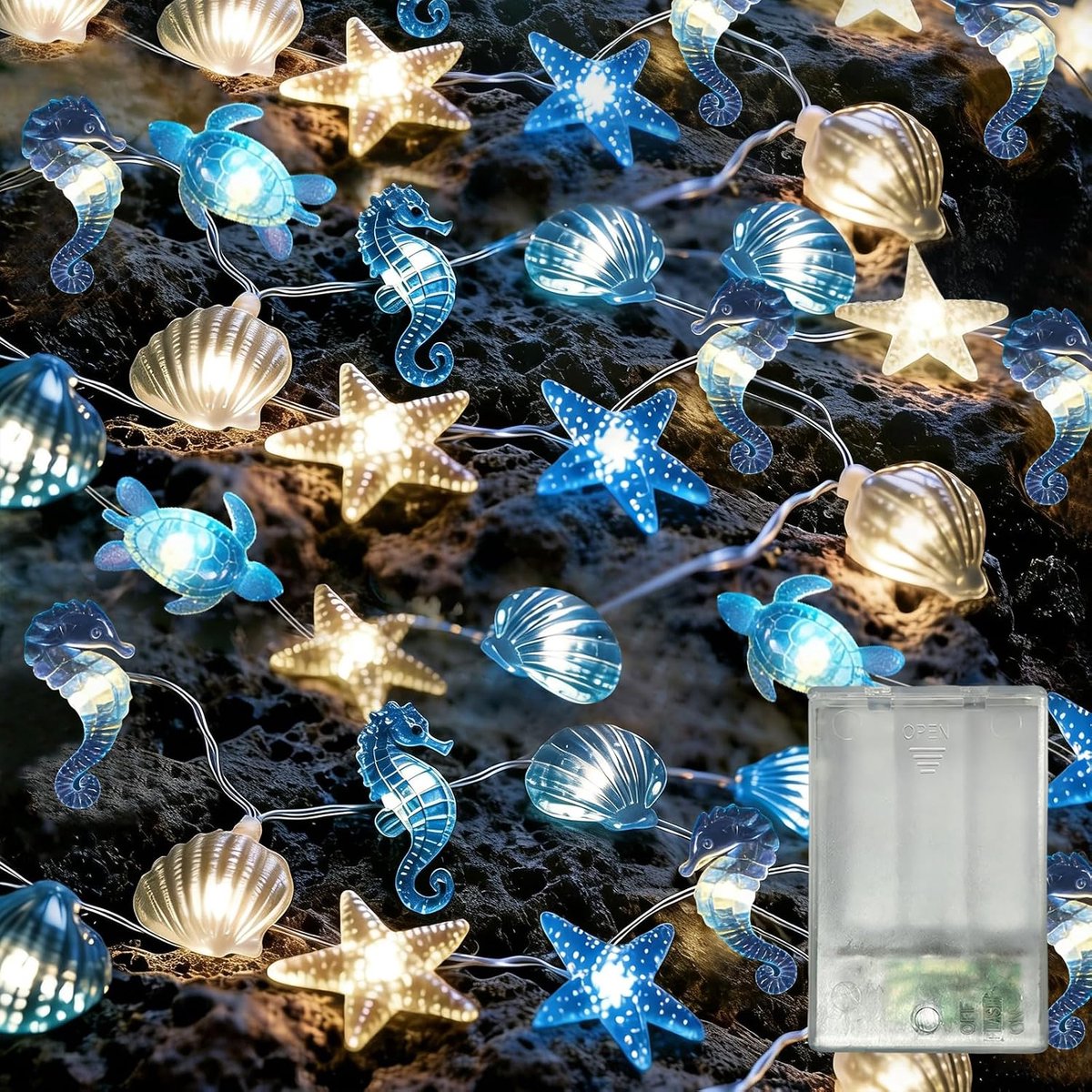 LED maritieme fairy lights 3 m - blauwe verlichting - met zeesterren en zeepaardjes - ShopVlot