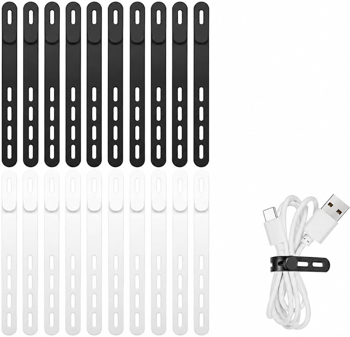 Kabelbinders silicone 20 stuks - herbruikbaar - elastisch - voor kabelbeheer thuis en op kantoor - ShopVlot