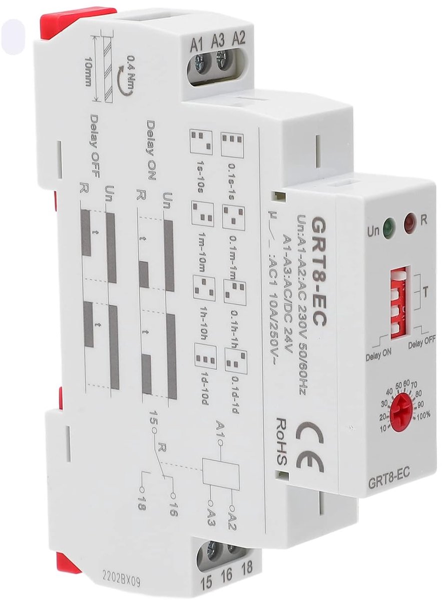 Tijdrelais multifunctioneel - 230V/24V - duale functie - veilig voor automatische systemen - ShopVlot