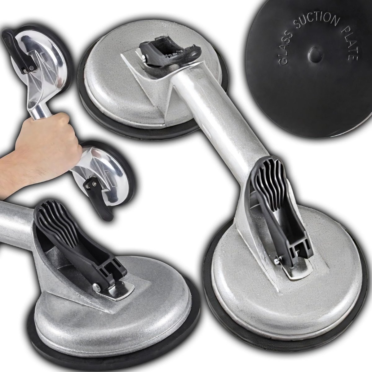 Vacuumheffer met dubbele zuiger - Aluminium - 2 zuignappen - Tot 100 kg draagvermogen - ShopVlot