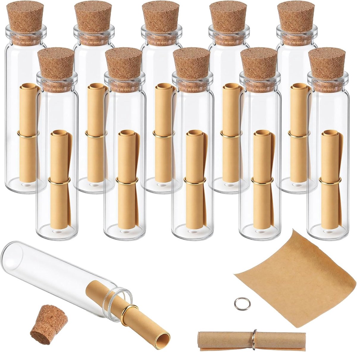 Mini-glazen flesjes met kurk - 110 stuks - helder glas - ideaal voor creatieve berichten - ShopVlot