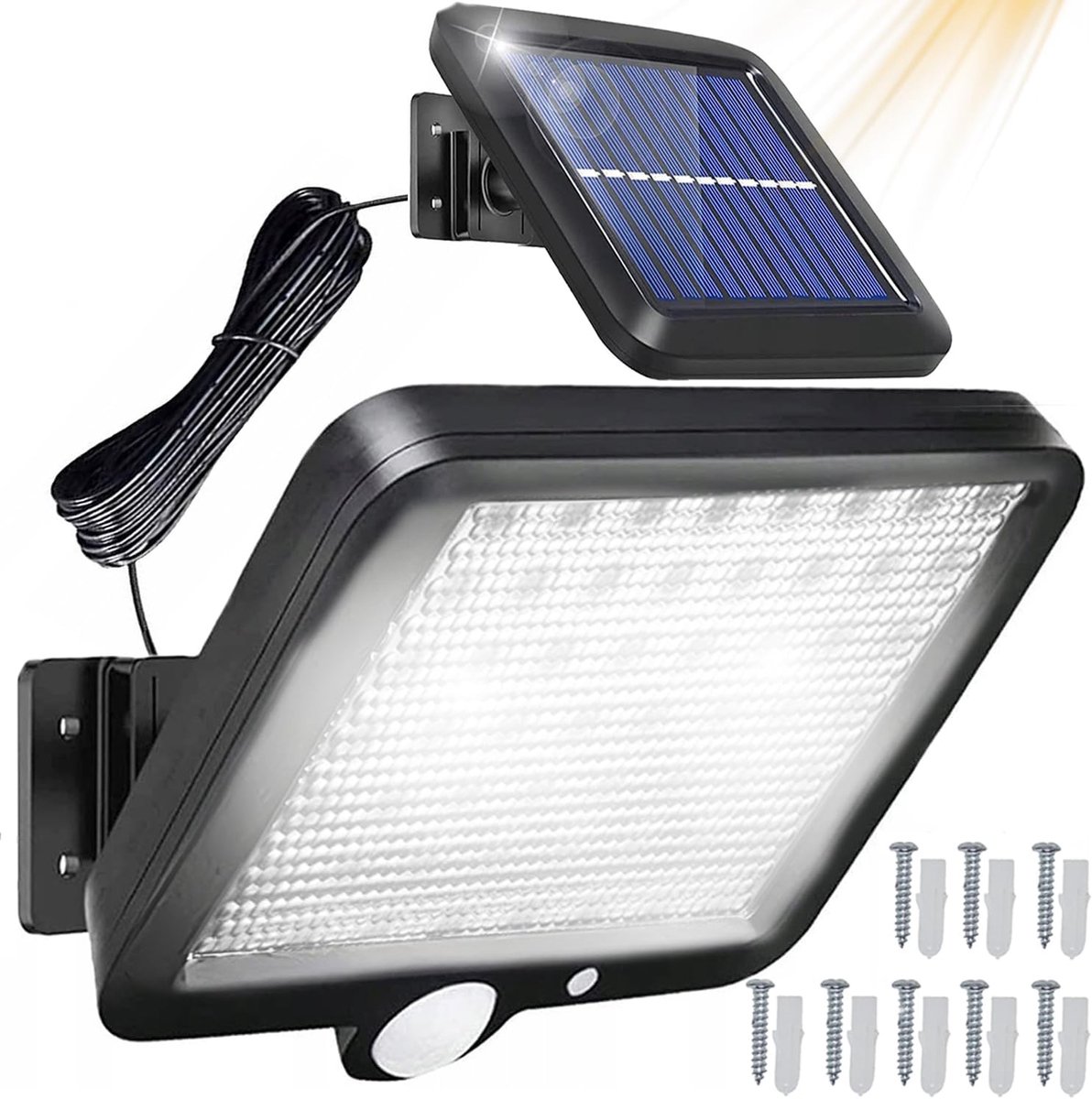 Solar verlichting met bewegingssensor - 108 LEDs - los zonnepaneel - efficiënt opladen in de schaduw - ShopVlot