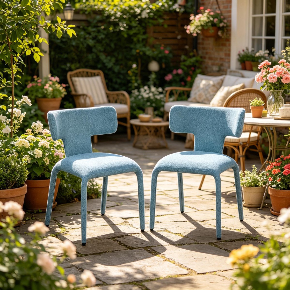 FloraGrace Bureaustoel – Gebogen Rugleuning & Royale Zitting – Set Van 2 – Voor Eethoek, Woonkamer Of Werkplek – Linnen En Metaal – Blauw