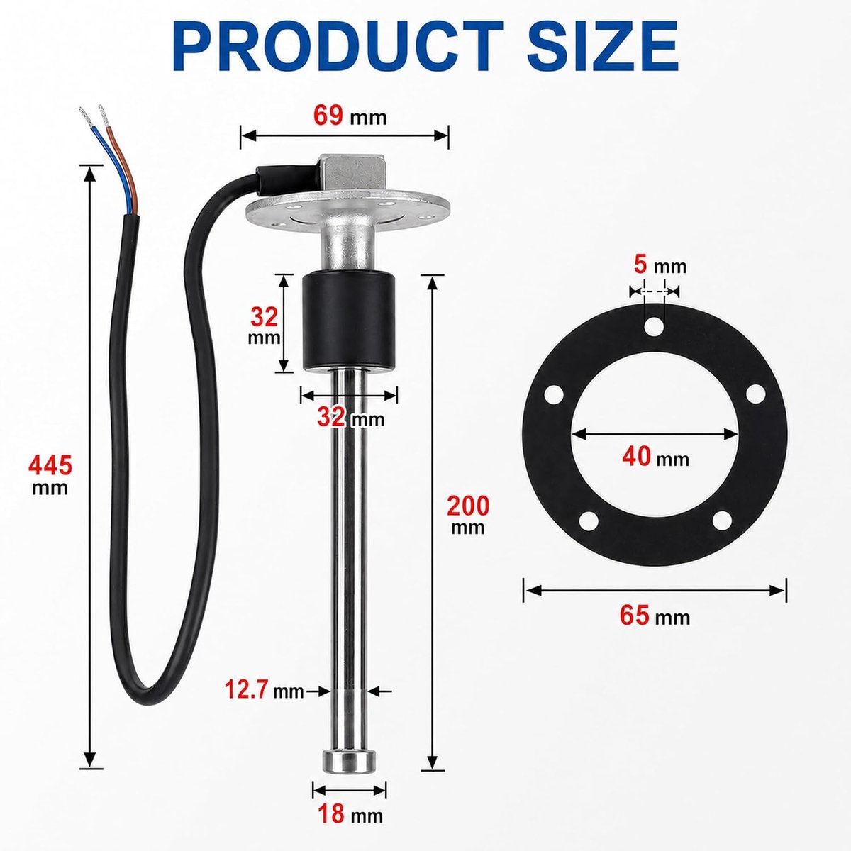 Vulniveausensor 200 mm - roestvrijstalen brandstofniveausensor - Europese standaard 0-190 Ω - nauwkeurige detectie - ShopVlot