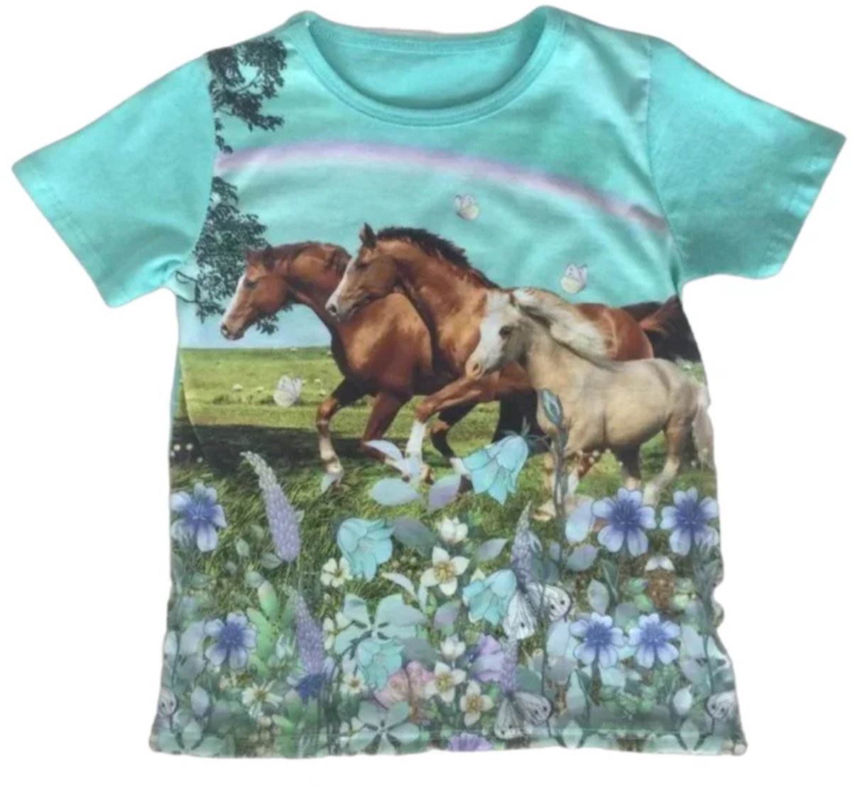 Kinder shirt met paarden - Groen - 98/104