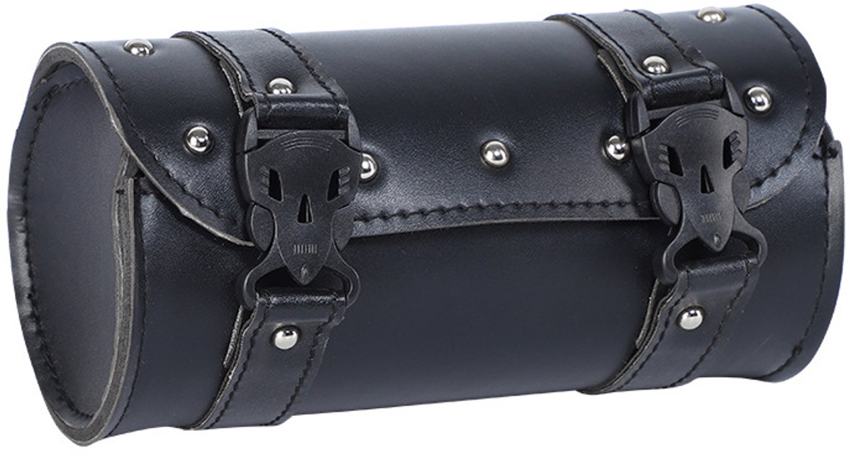 Motortas Accessoire Tas - Zwart Leer - Afmeting 10x10x21cm - Mini Zadeltas Gereedschapstas Voor Motorfiets En Elektrische Fiets