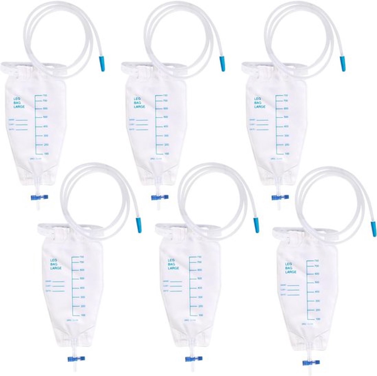 SnelShoppen - 6 stuks 750 ml urinezak beenzak, urinedrainagezak met ventiel en T-afvoer, katheterzak met 2 riemen, medische PVC urineopvangzakken