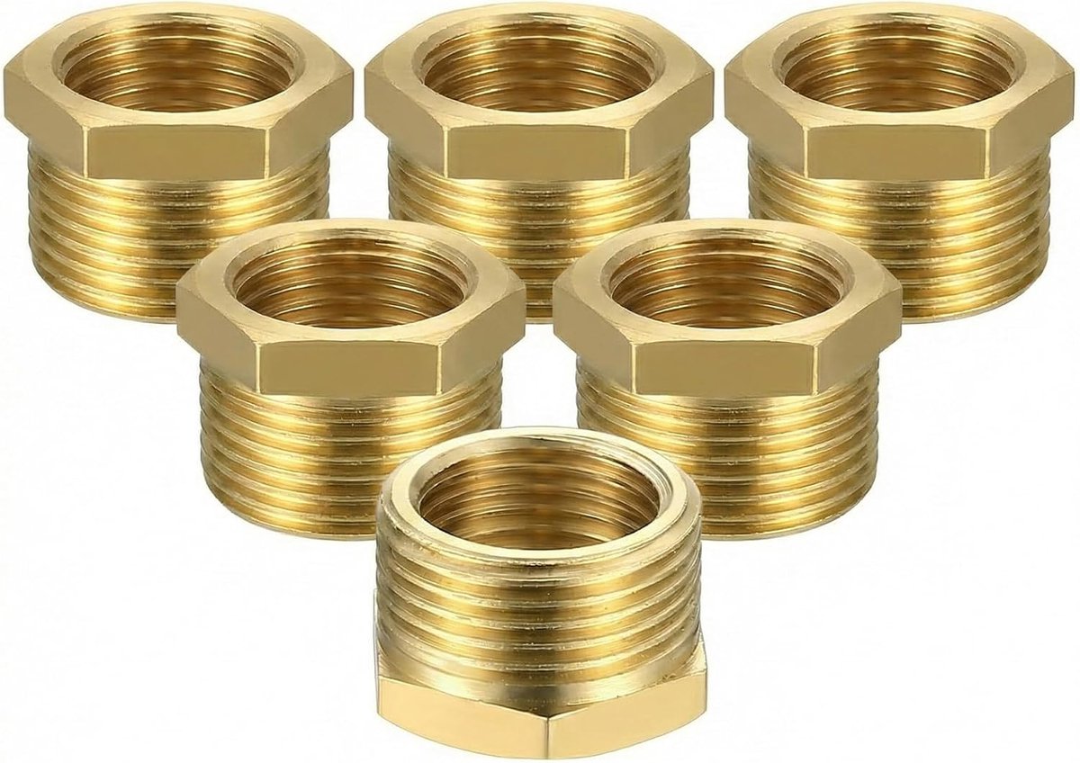 Brass Adapter 1/2 inch naar 1/4 inch - 6 stuks - Messing - Perfecte afdichting voor waterleidingen - ShopVlot