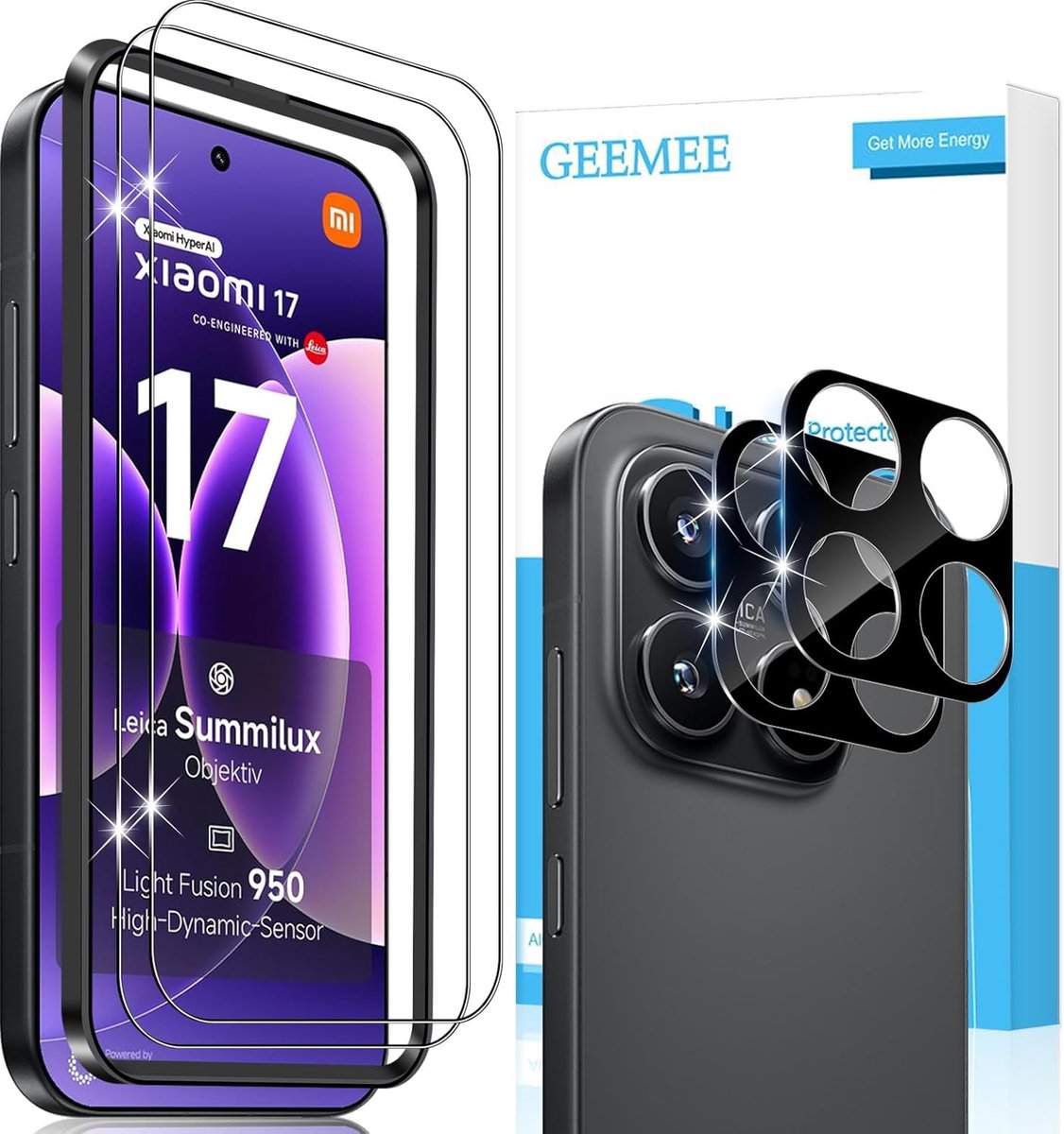 Pantserglas beschermfolie voor Xiaomi Mi 17, 2 stuks beschermfolie + 2 stuks camerabescherming (zwart), 9H hardheid - ShopVlot