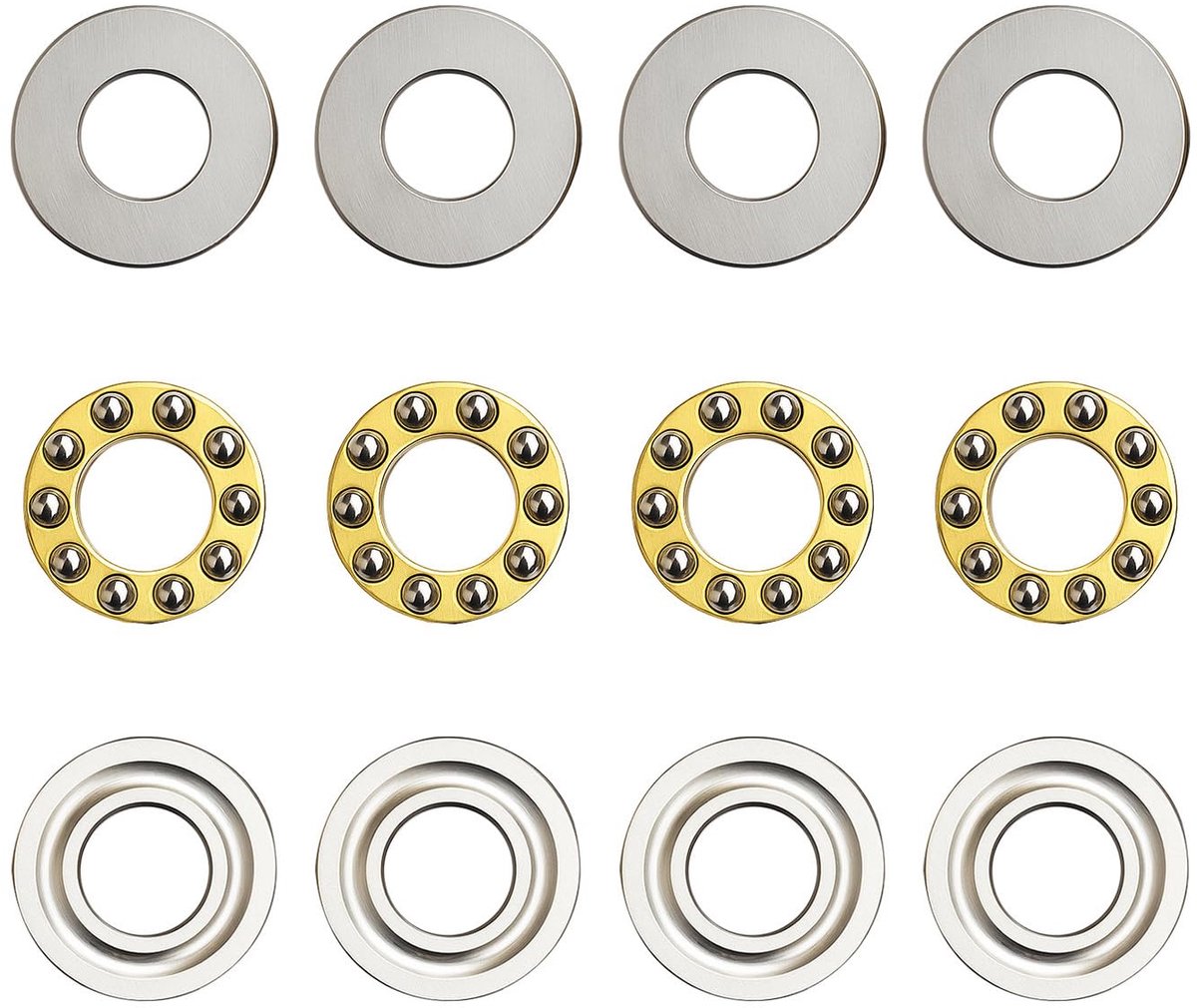 Pack of 4 Ball Bearings 8 x 22 x 7 - F8-22M Axial Bearings Miniature Pressure Ball Bearings with Washers, Hardened - ShopVlot