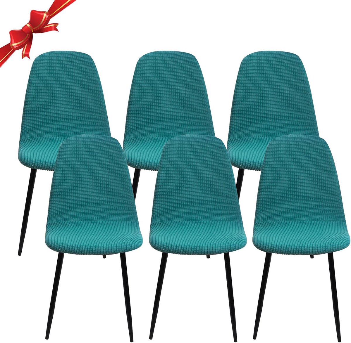 Jaotto Elastic Seat Cover with Backrest 6 Pieces Round Back Seat Covers for Dining Room Jacquard Seat Covers Universal - ShopVlot