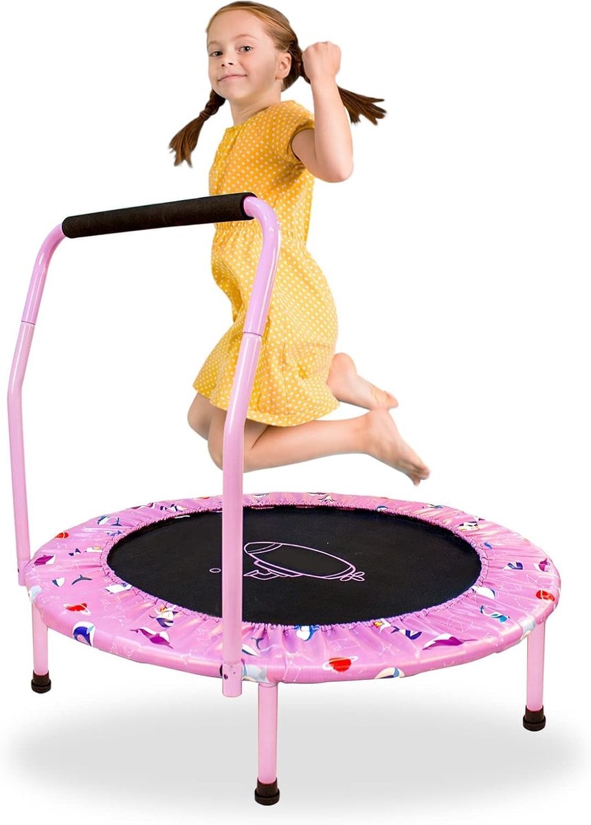 Children's Trampoline, Diameter 96 cm, Indoor / Outdoor Mini Children's Trampoline with Adjustable Foam Handle and - ShopVlot