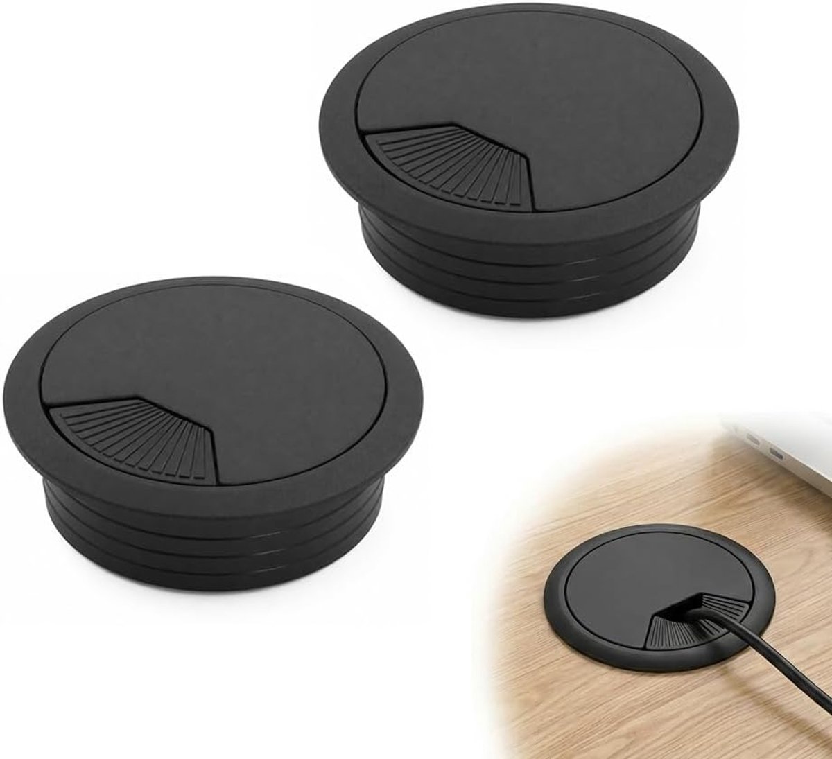 2 stuks draaddoorvoer van kunststof, zwart, kabeldoorvoer - ShopVlot
