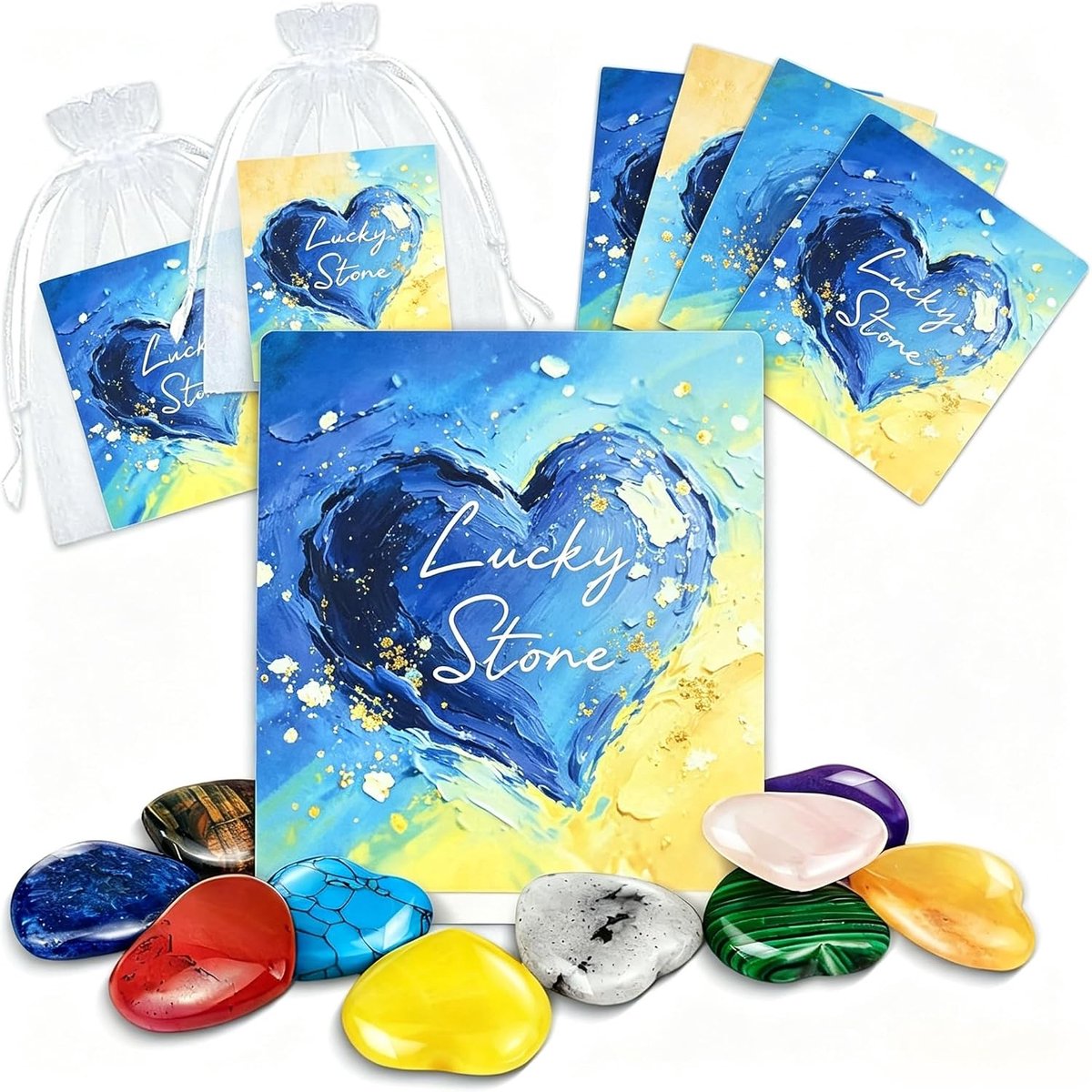12 geluksstenen voor kinderen, hartstenen, kleine verjaardagscadeaus, give away voor doop, communie, bruiloft of - ShopVlot