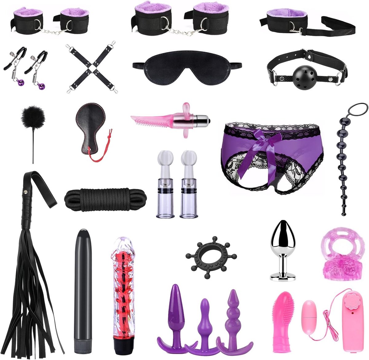 Bondage Set 26-delig fixatieset en Passion Beginner, geschikt voor stellen die van extreme seks houden, paars - ShopVlot