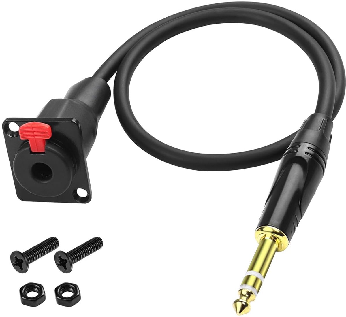 XMSJSIY D-Type 6.35mm 1/4" Buchse Panel Mount to 6.35mm 1/4" TRS Stecker Stereo Cable Adapter Cable Speaker Headphone - ShopVlot