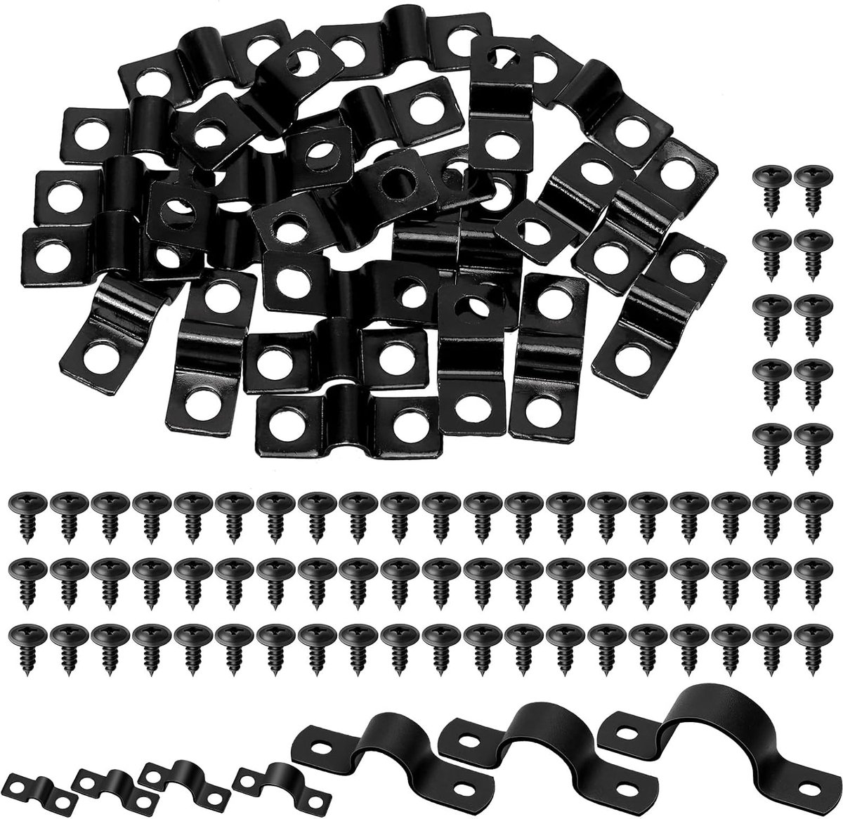 Tanstic Black Pipe Belt Clamp Two Holes Belt U Bracket Rigid Pipe Belt for Securing Pipe, Cable (5mm) - ShopVlot