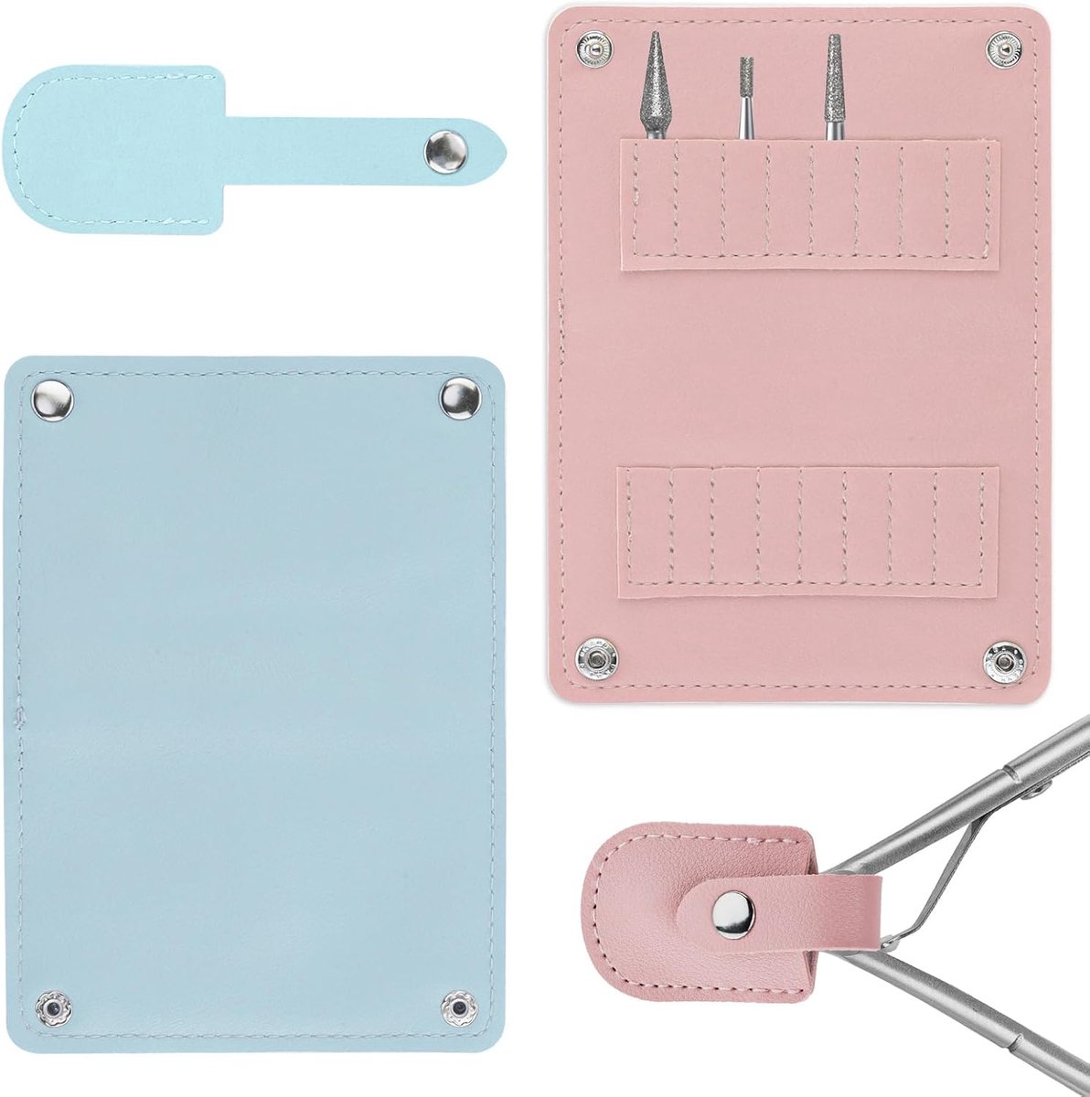 4 Pack Nail Drill Bit Holder Bag & Cuticle Trimmer Sleeve, 16 Slots Nail Drill Bits Organizer Case & Cuticle Nipper - ShopVlot