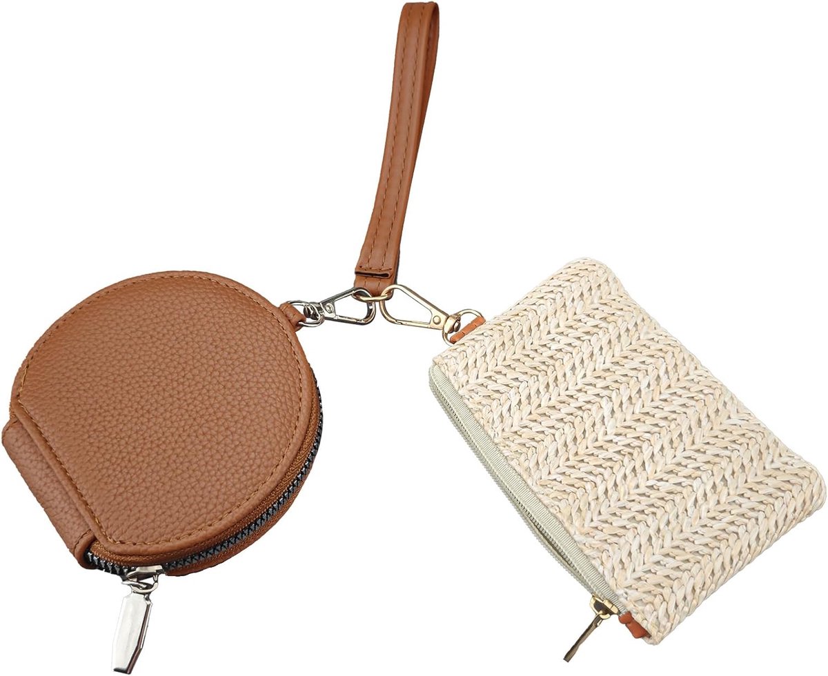 Sleutelhanger Portemonnee Polsband Portefeuilles voor Vrouwen, Afneembare Dual Pouch Polsband Draagbare PU Lederen - ShopVlot