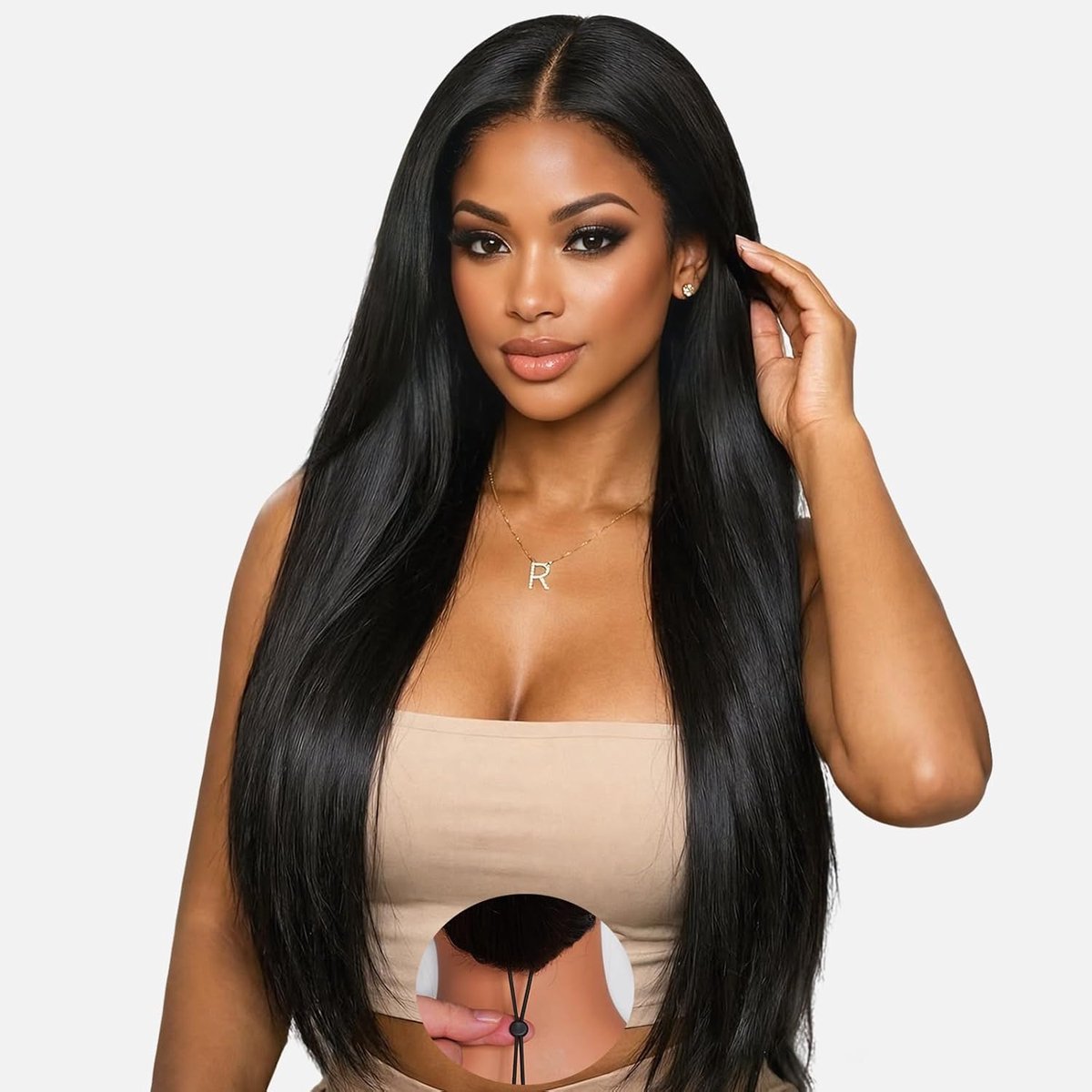 Tunfine 13 x 6 Full Lace Front with Drawstring Wig, Human Hair for Women, 200 Density, No Glue, Straight Wigs, Real - ShopVlot