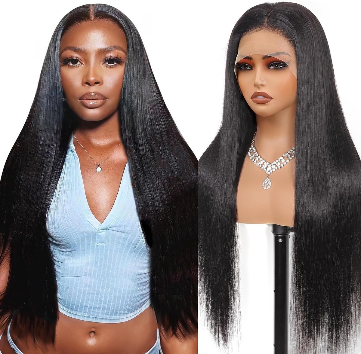 Tunfine Women's Natural Brazilian Wig 200% Density Smooth 13x4 Lace Front Human Hair Natural Black Color High Density - ShopVlot