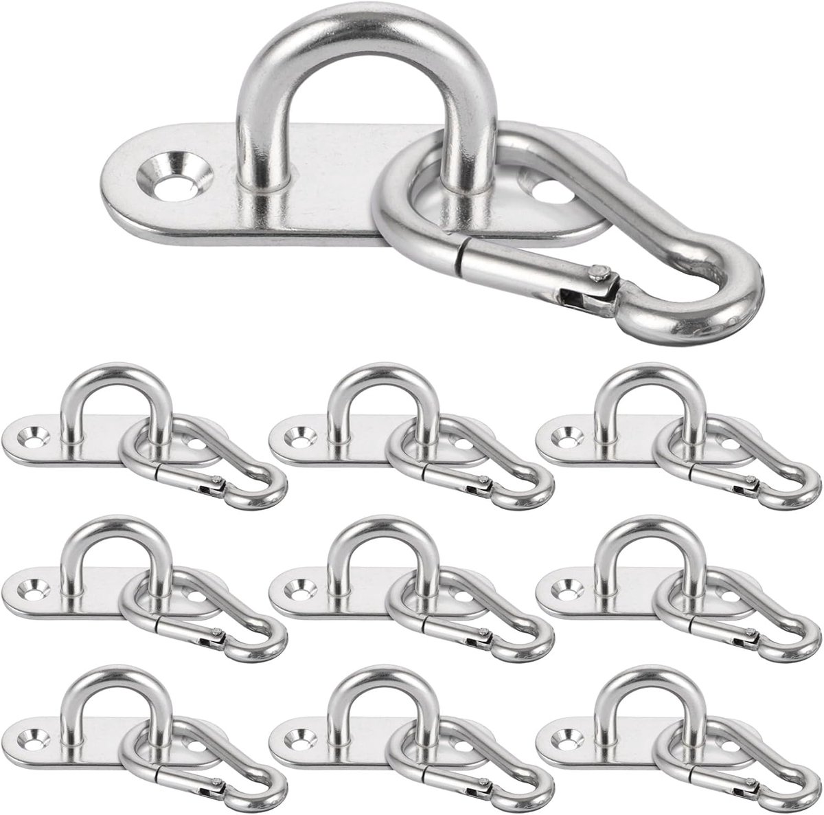 Pack of 10 Ceiling Hooks Heavy Duty 60 x 20 mm Eye Plate with Eyelet, Carabiner and Stainless Steel Eye Plate for - ShopVlot