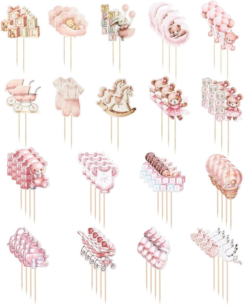 56 Pieces Pink Placards, Birthday Cake Parquets, Creative Dessert Decorations, Party Decorations, Photo Atmosphere - ShopVlot