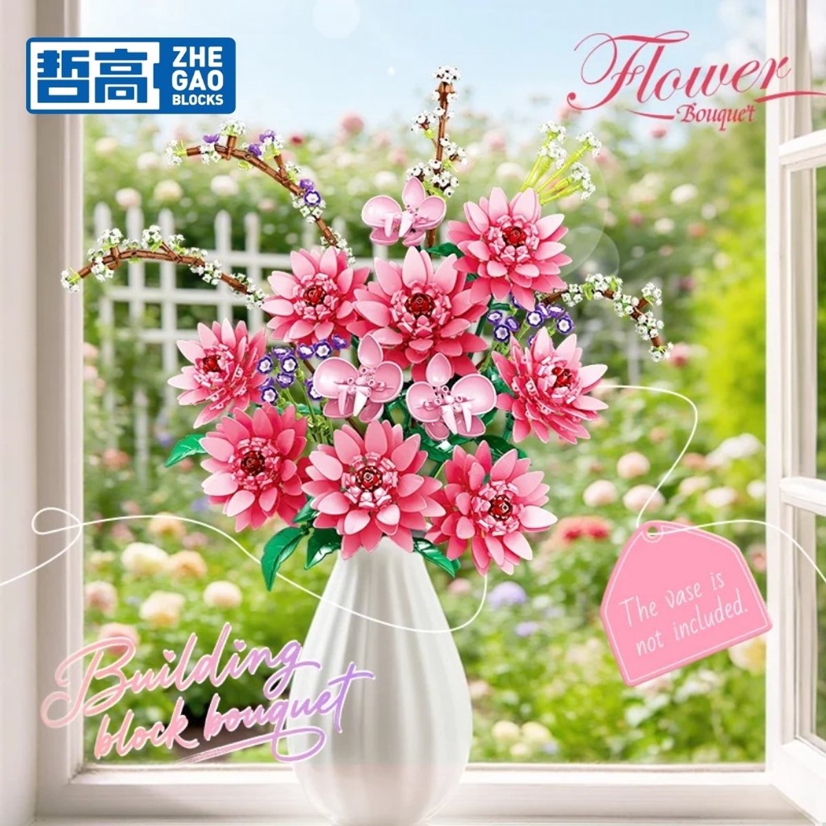 Zhe Gao 11341 Dahlia bloemen bouwset | Botanical Flowers Collection modelbouw | Classic Creator STEM speelgoed bouwpakket voor volwassenen en kinderen | Educatief decoratie Kunstbloemen boeket niet geschikt voor Lego | bouwdoos met 1796 bouwstenen — afbeelding 2