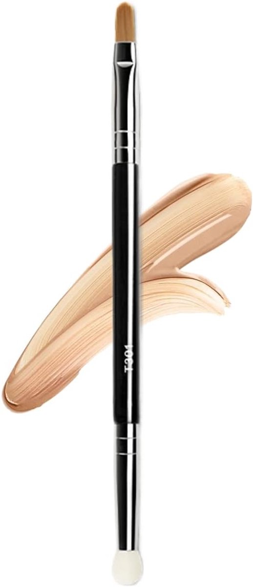 Double-End Concealer Brush, Under Eye Mini Double End Makeup Brush With Sponge Synthetic Pig - ShopVlot
