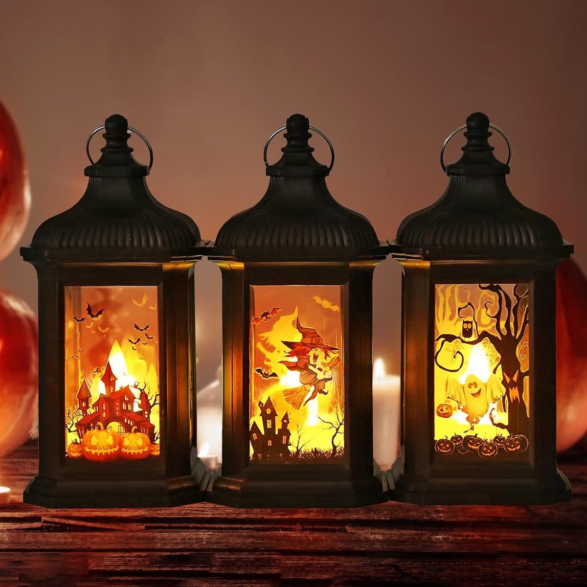 3 Pieces Halloween Lanterns - LED Pumpkin Decoration for Indoor and Outdoor - ShopVlot