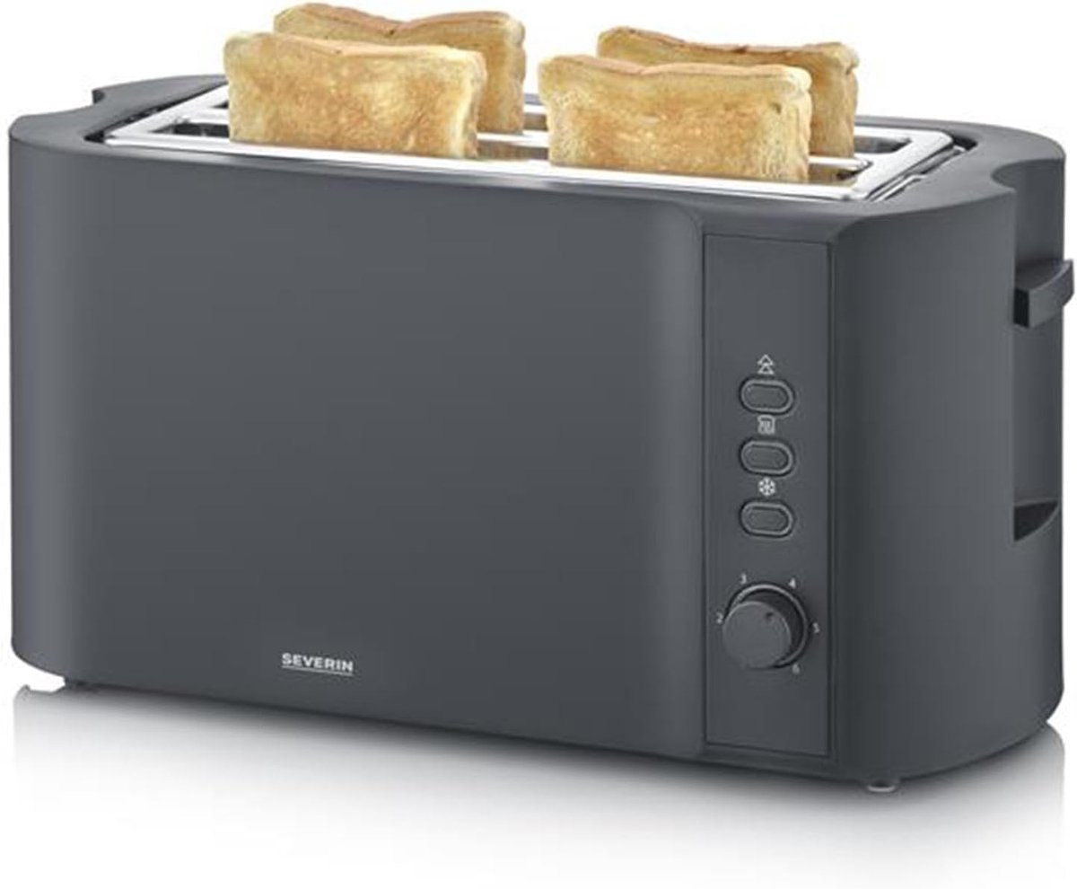 SEVERIN Broodrooster 4 Sneden – 2 Lange Sleuven – 1400W – Broodjeswarmer – Zelfcentrerend – Zwart