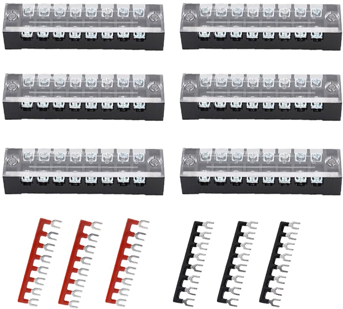 12pcs Screw Terminal Block Double Row 8 Position Clamp Strip 600V 25A + Pre-Insulated Terminal Barrier Strip Red/Black - ShopVlot