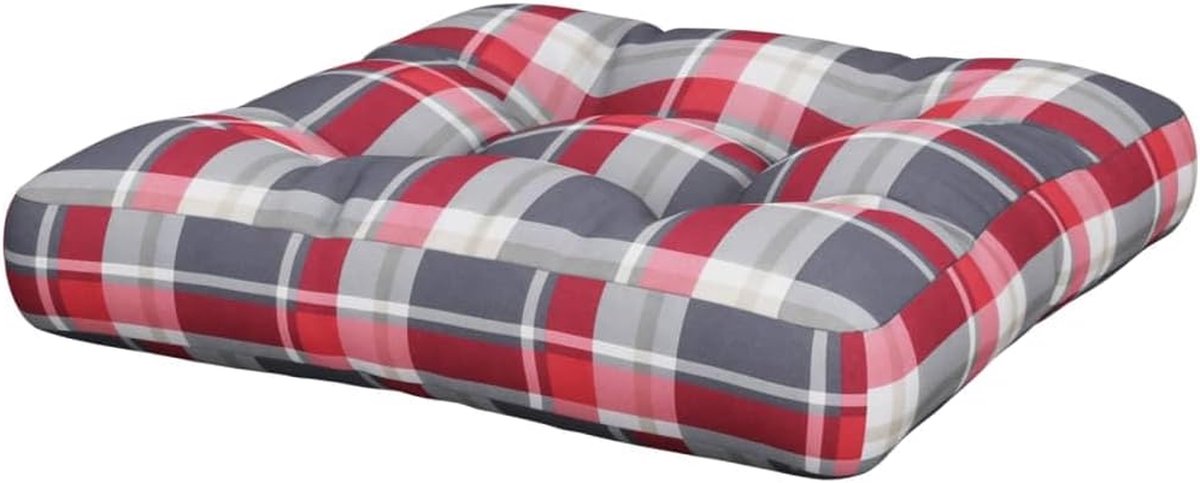 Palletkussen - Bankkussen Terras - Buiten Zitten - Waterafstotend Polyester - 50 x 50 x 12 cm - Rood Geruit