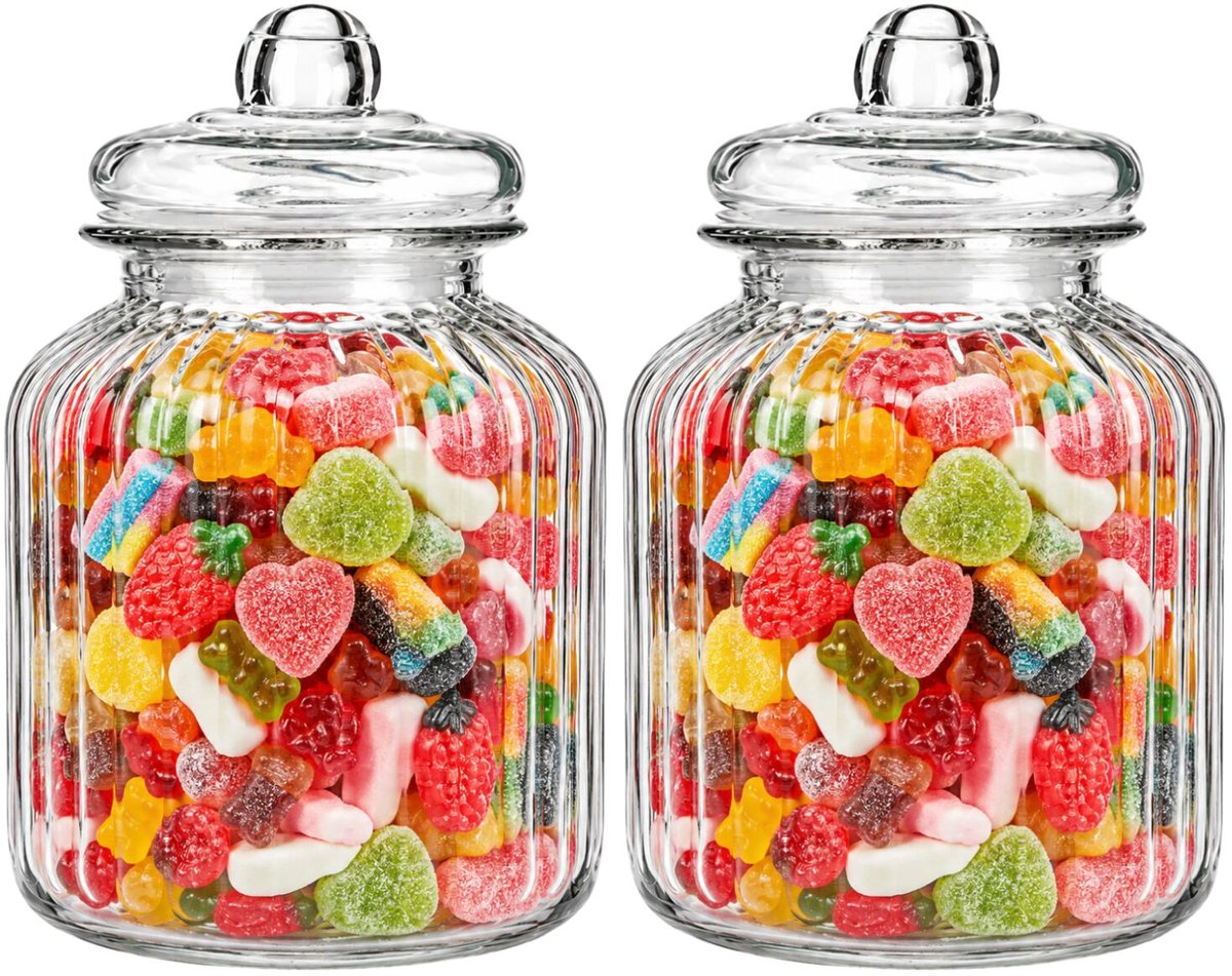 Alessandro luxe voorraadpot - 2x - snoeppot - glas - met deksel - 3.5 liter - koektrommel - snoepjes - 17 x 27 cm