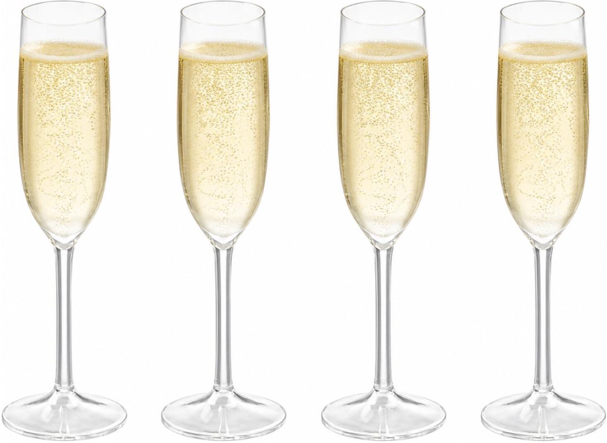 Leknes champagneglazen - 4x - 165 ml - kunststof - transparant - onbreekbaar/herbruikbaar - champagne flutes