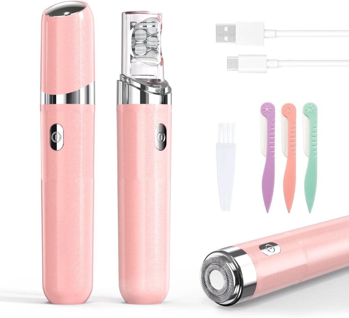 SNJY® Epilator - Gezichtsepilator Vrouw - Epilator Gezicht - 2-in-1 Scheerapparaat en Haarverwijderaar - Roze