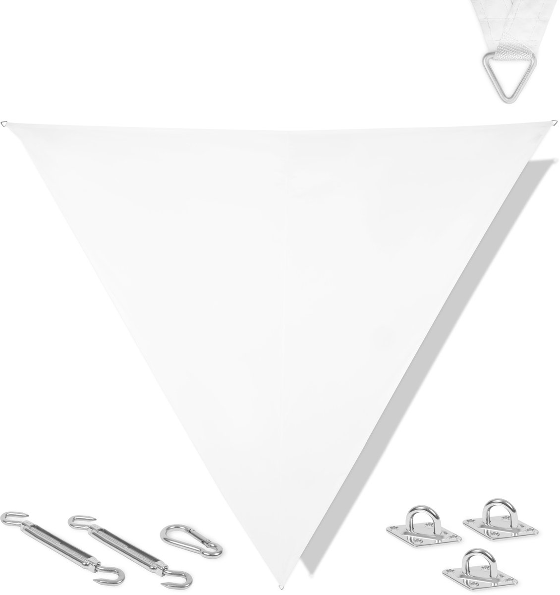 VONROC schaduwdoek driehoek - 360 cm - wit - waterafstotend - UV-bescherming UPF 50+ - incl. RVS bevestigingsset