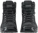Vooraanzicht van twee zwarte Lowa Renegade wandelschoenen met veters.